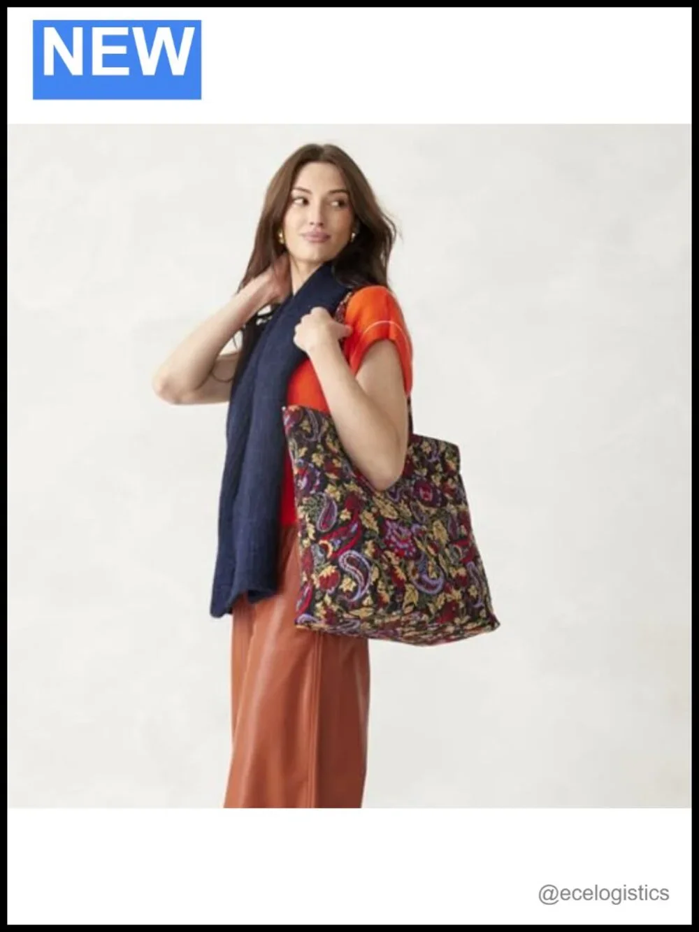 Quilted Cotton Tote Bag with Handles, 16in, Slip Pockets